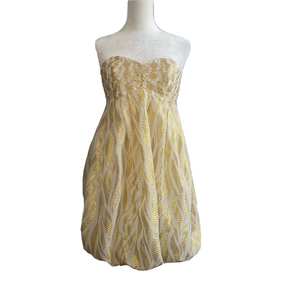 H&M Gold Formal Cocktail Prom Halter Balloon Mini Dress Lined Size 6 (small)